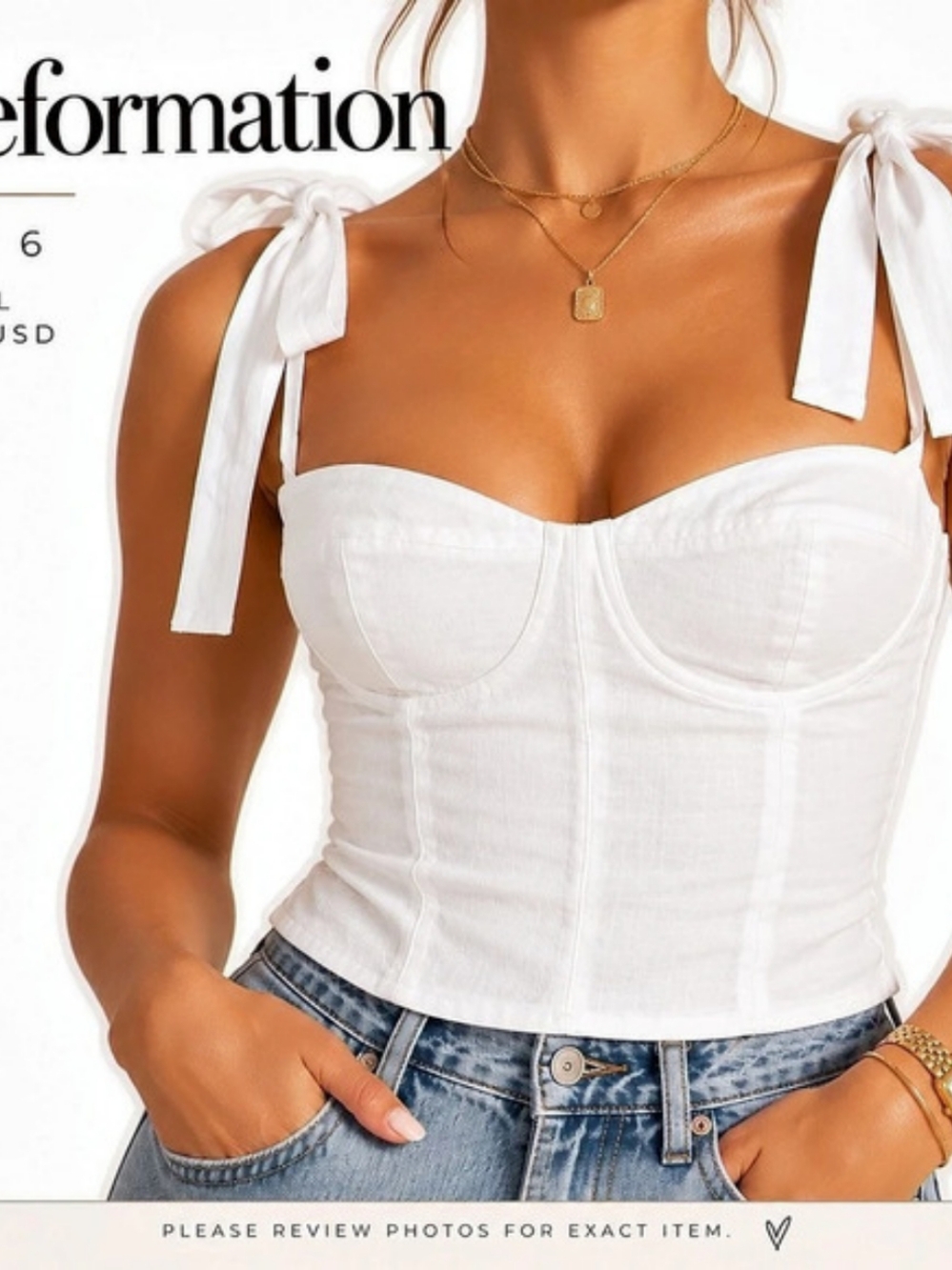 Reformation 100% Corset Top White Tie-Strap Like New NWOT Size 6
